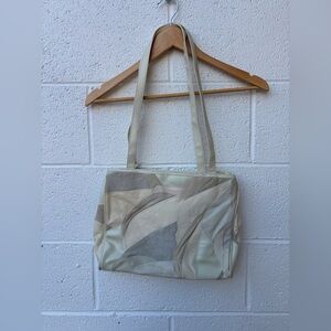 Vintage Elegant Cream and Gray leather Women's Tote Bag 80’s
